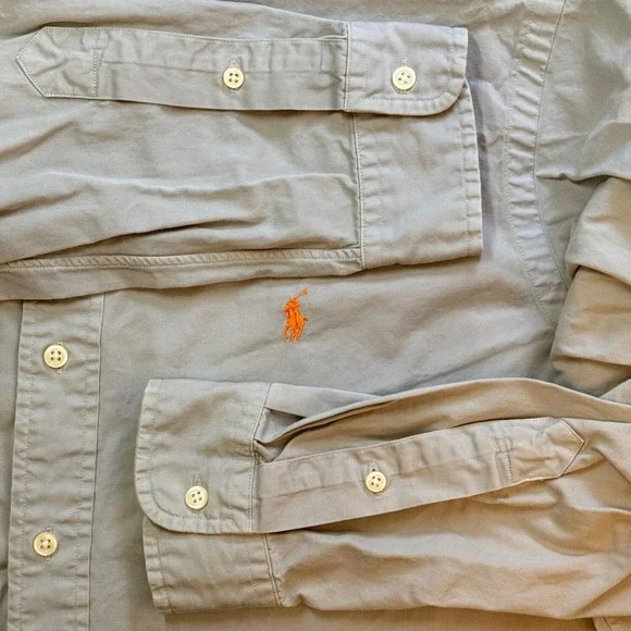 Vintage Ralph Lauren Button Down Mens XL Blue Gray Faded Classic Fit Shirt Pony - Picture 3 of 12